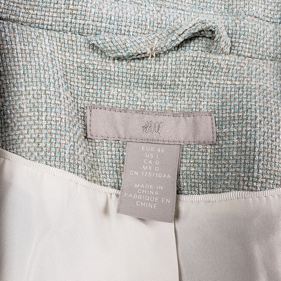 EUC✨ H&M women's large light green blue spring tweed blazer - Picture 2 of 12